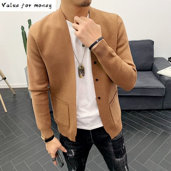 

fashion men korean clothing entity quality more color 2020 new four color cardigan sweater men erkek kazak sweter masculino h1210, White;black