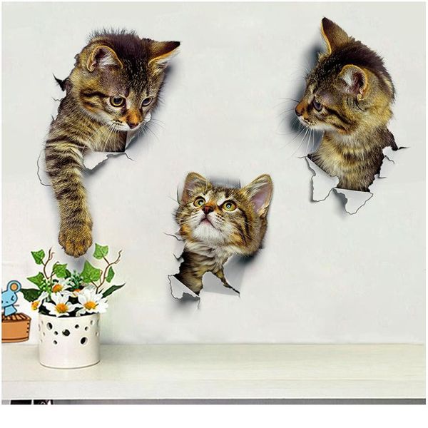 

hole view cute cat 3d wall sticker bathroom toilet kids room decoration wall decals sticker refrigerator waterproof pos bbybgr