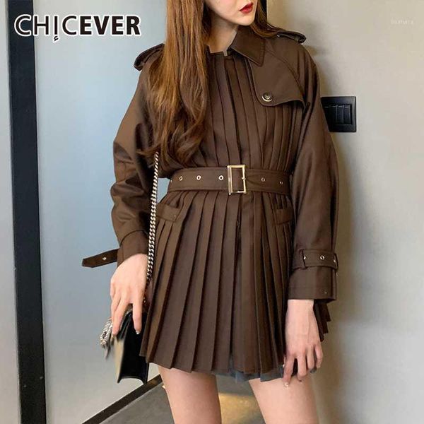 

korean patchwork women's jacket lapel collar long sleeve high waist sashes pleated autumn coats female 2020 fashion new1, Black;brown