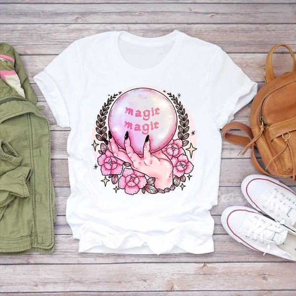 

women t shirts witch flower hand floral trend thanksgiving halloween print lady womens graphic t shirt female tee shirt, White