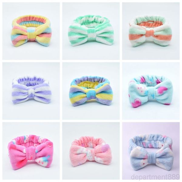 

shower headband bowknot turban dot striped hairbands coral fleece leopard head wrap spa make up band hair accessories 29 design owc3631
