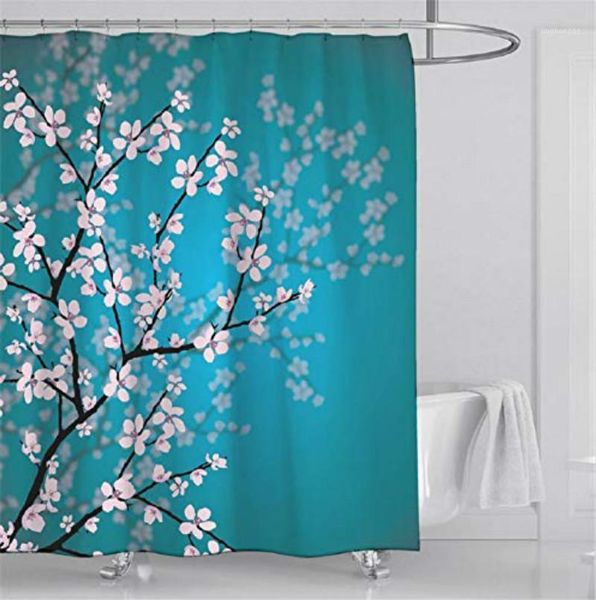 

pink plum flower blossom fabric shower curtain sets bathroom decor with hooks waterproof washable size 180*180 cm1