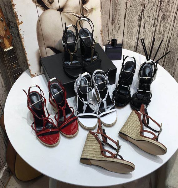 

womens fashion new summer products open toe high heel slope heel high waist buckle womens sandals original package size 35-41, Black