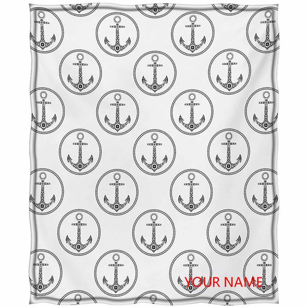 

anchor home decorations blanket, floral patterned figures in marine rope circles monochrome artistic navy summer diy blanket, super soft, ma