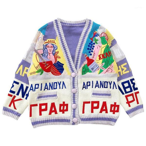 

harajuku knitted sweater pullover streetwear vintage graffiti embroidery sweater hip hop streetwear 2021 spring casual cardigan1, White;black