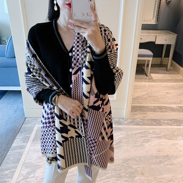 

autumn and winter new style thousand bird check scarf for women brand version klwe, Blue;gray