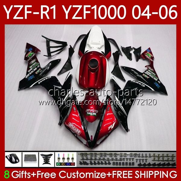 Мотоцикл кузов для Yamaha YZF-R1 YZF R 1 1000 CC 2004-2006 Bodys 89NO.125 YZF1000 YZF R1 1000CC YZFR1 04 05 06 YZF-1000 2004 2005 2006 OEM Обтекатель OEM Темно-красный BLK