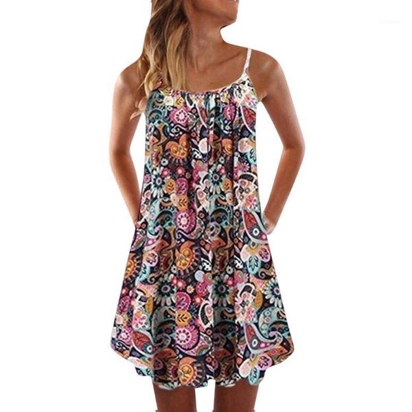 

sommerkleider damen vintage boho women summer sleeveless beach printed short mini dress dresses for women kobieta sukienka1, Black;gray
