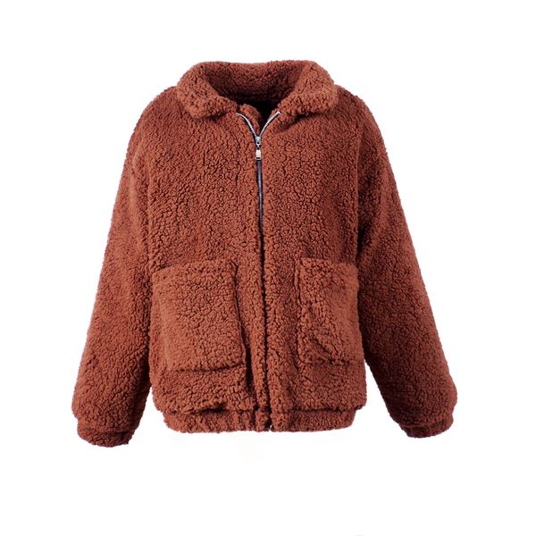 

female stuffed zogaa jacket autumn jackets winter fur fake plus brown size loose cashmere zipper fluffy casual ladies coat vh0m, Black