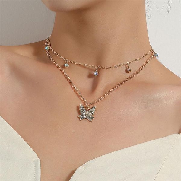 

zuowen crystal butterfly beads pendant necklace female shiny crystal clavicle chain fashion new design jewelry party gift, Golden;silver
