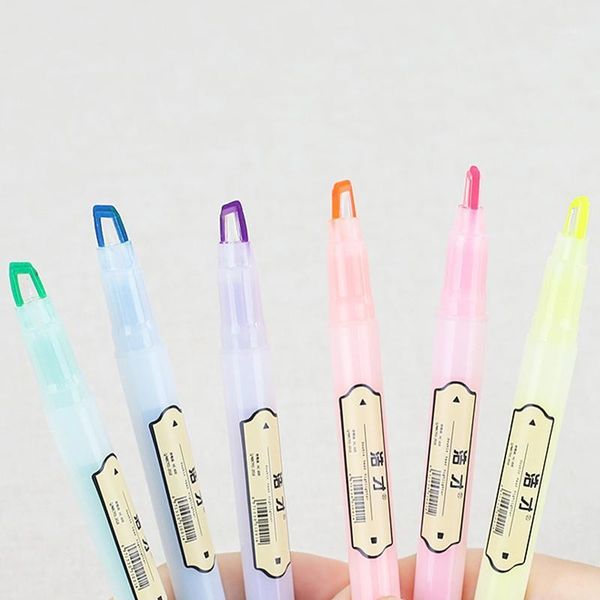 

6pcs creative high capacity multicolour double highlighter hand account marker pen marcador child gift office&school supplies1, Black;red