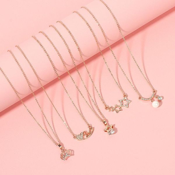 

pendant necklaces elegant flower crown heart necklace female rose gold chain water drop crystal for women choker summer jewelry, Silver