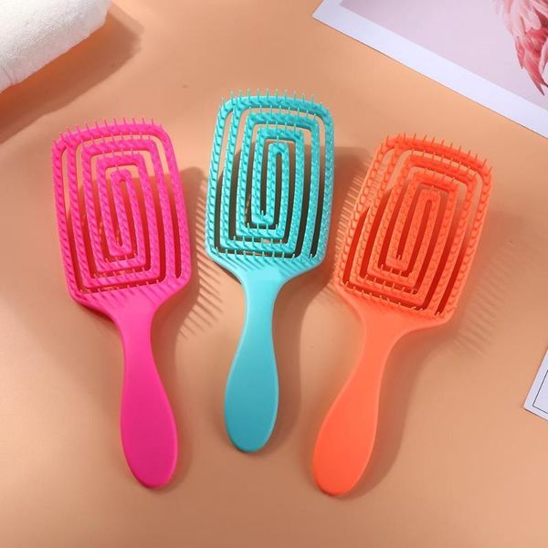 

hair brushes durable brush scalp massage comb hollow women salon rubber anti-skid handle hairdressing styling hairbrush products, Silver