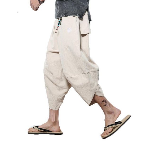 

2019 men crotch harem pants mens summer baggy cotton trousers male wild-leg loose linen calf-length pants crotc bloomers pants, Black