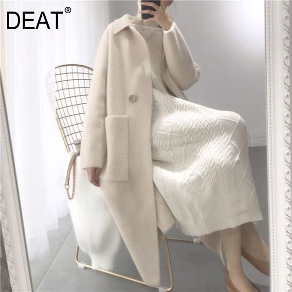 [DEAT] 2020 consegna veloce vendita calda moda coreana selvaggio vintage tinta unita risvolto allentato monopetto donne cappotto di lana LJ201110