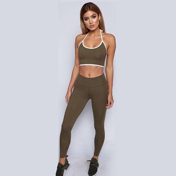 

salspor fitness sets women sports solid color backless gym bra high waist elastics leggings workout running bodybuilding outfit c0123, Gray