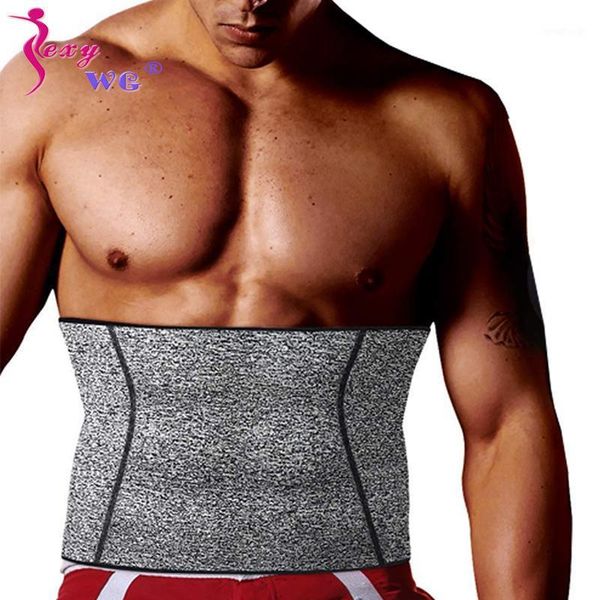 

sexywg men waist trainer back supports slim body shaper belt corset neoprene sauna strap sport brace slimming faja shapewear1, Black;gray