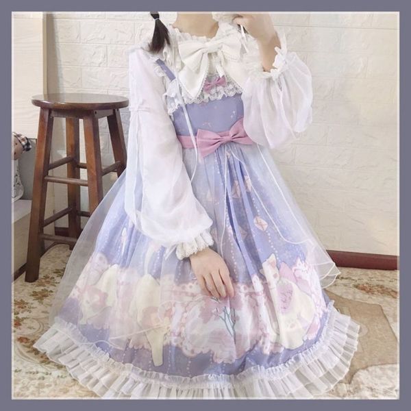 

2021 new japanese jks bows ruffles soft girl sweet lovely strap lolita dress women party prom avant-garde clothes otpn, Black;gray