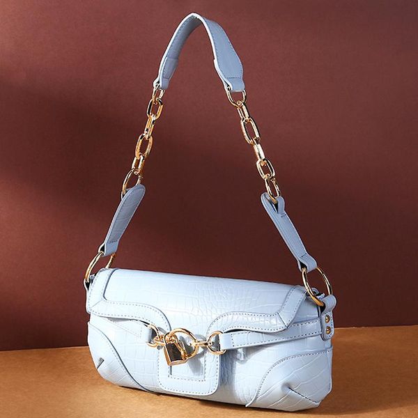 

cross body retro female baguette bag lock buckle ladies shoulder crocodile pattern woman handbag chain design half moon and purses