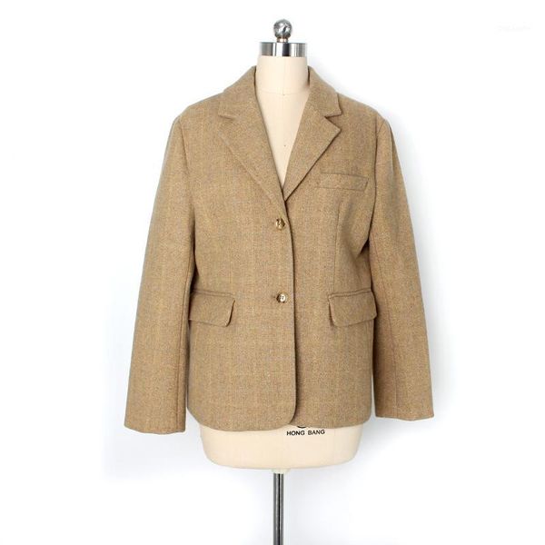

perhaps u women vintage blazer khaki pocket button faux woolen blend long sleeve notch collar blazer c03061, White;black