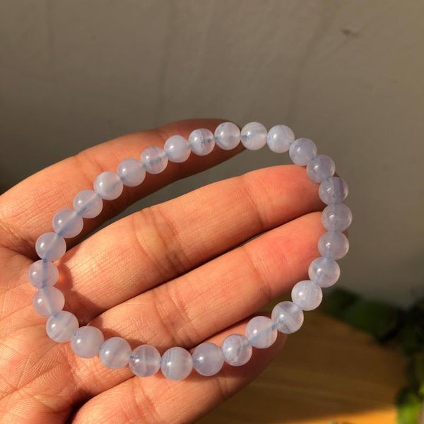 

Natural Blue Lace Agate Bracelet Round Beads Crystal Healing Stone Women Jewelry, Black