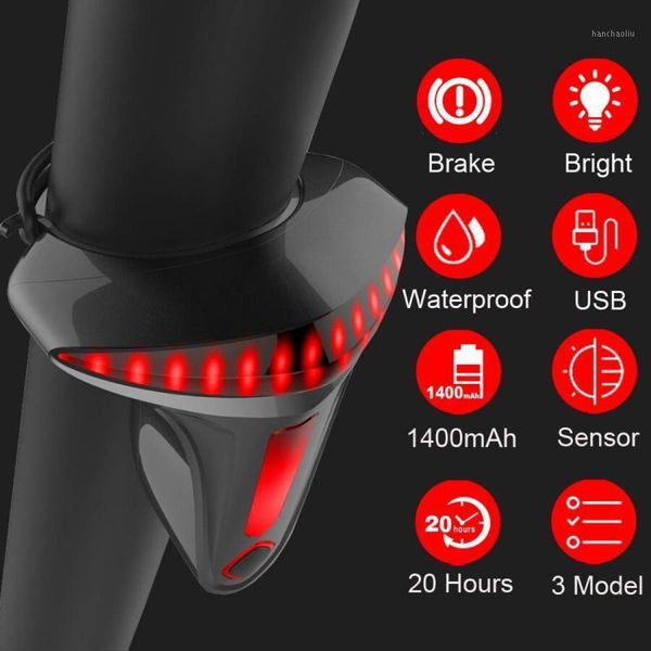 

bike lights t taillight smart induction brake sensor bicycle ipx6 waterproof led usb rechargeable rear tail light accessories1