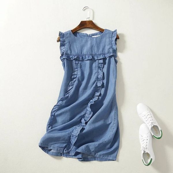 

sf1011-style spring / summer new ruffled tencel denim dress, Black;gray