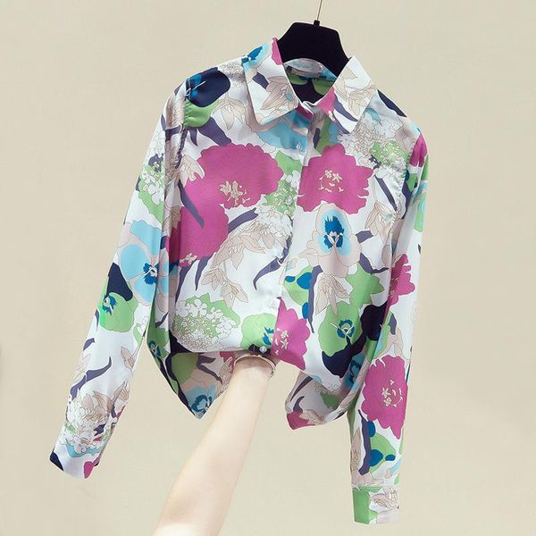 

длинные рукава печать шифон блуза рубашка блузка женщины blusas mujer de moda 2020 поверните воротник офисные вершины blusa d870, White