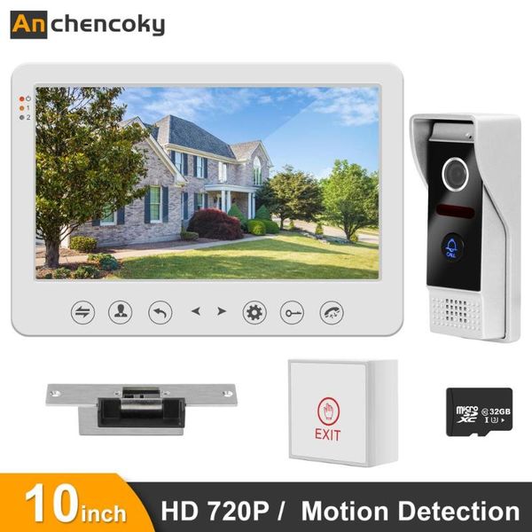 

video door phones anchencoky 10inch intercom 720p call panel with cathode lock support remote unlock for home security doorbell kit