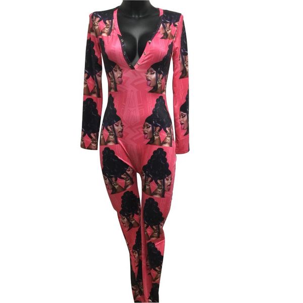 

wap cardi b sexy onesie для взрослых с длинным рукавом print pajama romper playsuits вечеринка ночная одежда, Black;white