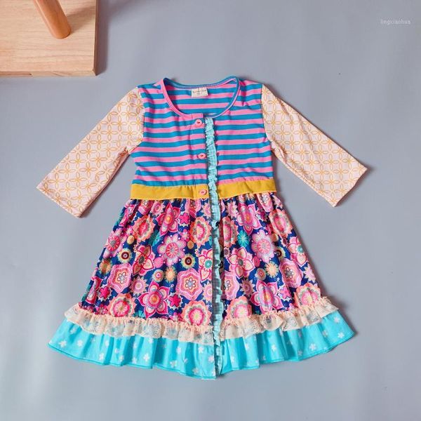 

2-8t spring&autumn baby girls outfits children ruffle dress casual stripes little girls botique new styles button clothes1, Red;yellow