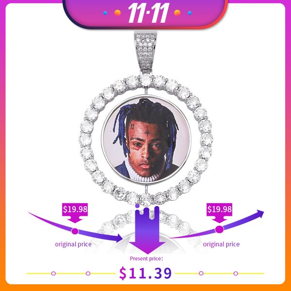 

gucy custom made p rotating double-sided medallions pendant necklace 4mm tennis chain zircon men's hip hop jewelry q1114, Silver