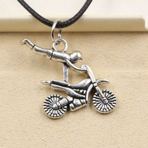 

tibetan silver color pendant motorcycle necklace choker charm black leather cord factory price handmade jewelry tf9n