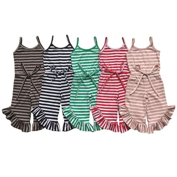 

popular girls jumper romper girls strips spaghetti strap drawstring ruffled flared palazzo jumpsuit y200704, Blue