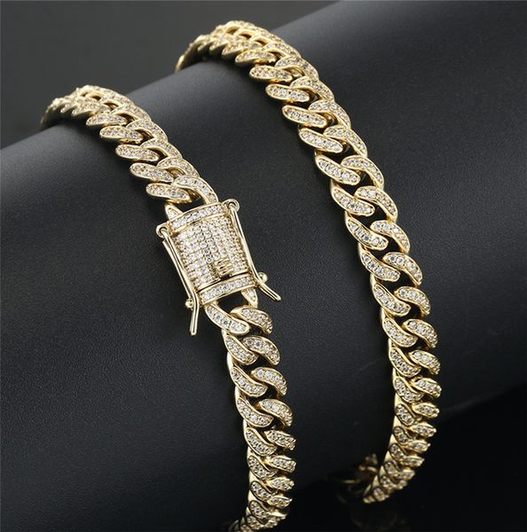 

8mm rapper necklaces yellow gold plated micro setting cz cuban chain necklace hip hop punk street jewelry for men gift, Silver