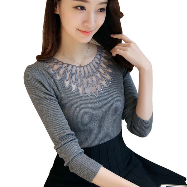 

korean garters hollow out lumps pullover 2020 new fall long sleeved sleeve thin from bottom sweater, White;black
