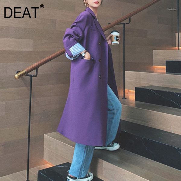 

deat] 2020 women's coat full sleeve lapel over size striped roll mid calf length casual purple wild trench autumn fashion am7901, Tan;black