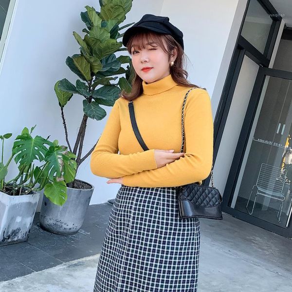 

women autumn winter high neck pullover casual women sweater solid loose bottoming pullover pull femme korean plus size y1515b1, White;black