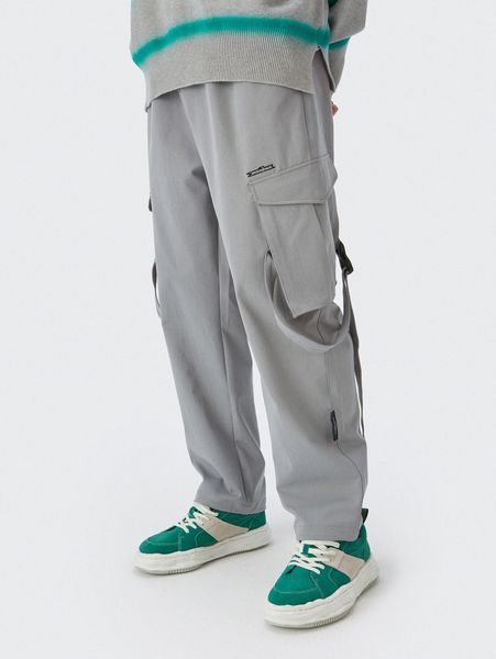 

men letter graphic buckle strap cargo pants s3rt#, Black