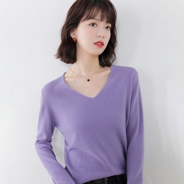 

100% pure wool mesh sweaters for women sell warm v-neck pullovers soft ladies 7 colours jumpers standard clothes, White;black
