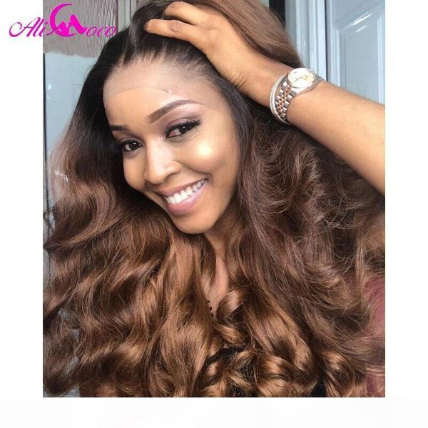 

ali coco 180% loose wave human hair lace front wigs brown orange ginger ombre color brazilian remy loose wave wigs pre plucked, Black;brown