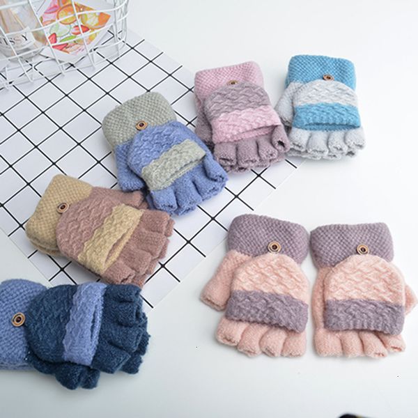 

korean children's gloves warm and thick in winter, Blue;gray