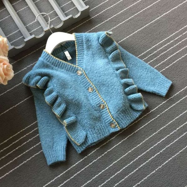 

versatile h80242020 sweater new children's long sve spring and autumn girls' knitted cardigan coat, Blue