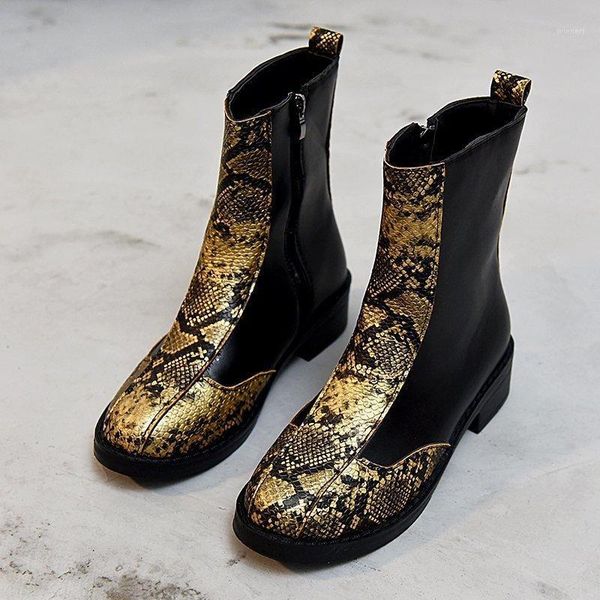 

autumn womens ankle boots snake pattern platform gothic leather shoes motorcycle boots women female casual femmes bottes1, Black