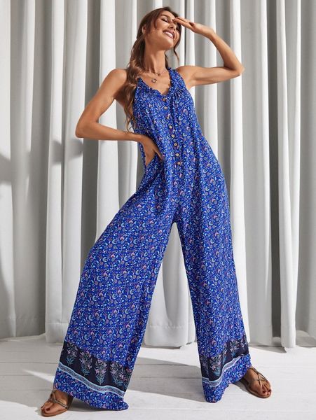 

luukse frill trim floral print wide leg jumpsuit t7cy#, White