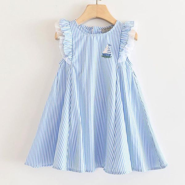 

girl's dresses girls 2021 kids clothing sweet striped sailing boat sailor print round neck princess dress 3-8years1, Red;yellow