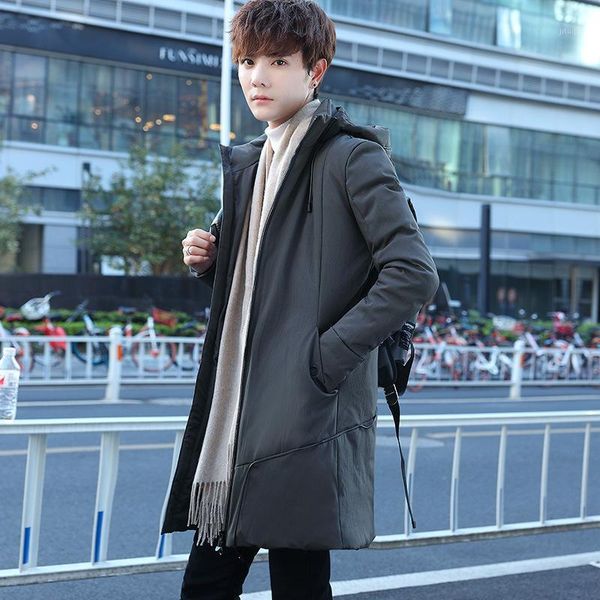 

winter long tidal wave climb down jacket long down coat thin section thickening in male han edition men's coat1, Black
