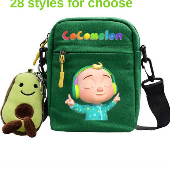 

kids cocomelon jj fanny pack cartoon crossbody shoulder bags with plush avocado doll pendant key holder travel sport tote lly10291