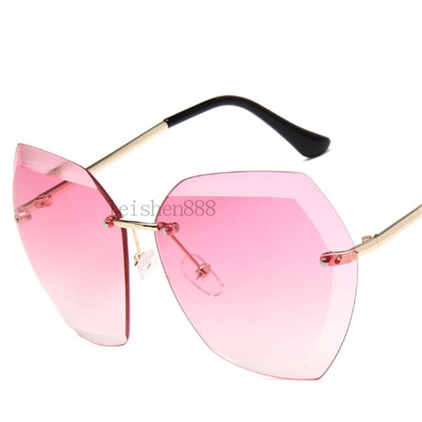 

2020 fashion personality men and women with rimless studded with corlorful ocean sunglasses outdoor street snap travel pink, White;black