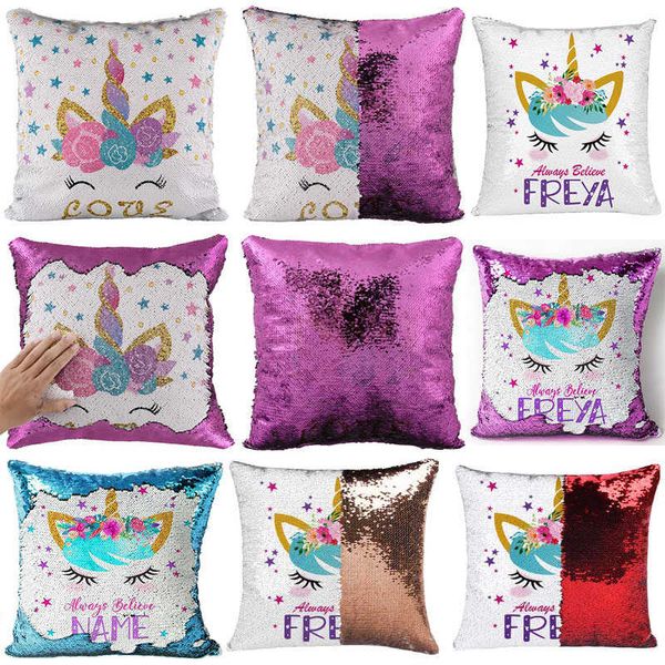 

reversible flip unicorn sequin pillow case magic mermaid pillowcover decorative throw cushion case christmas gifts wx9-1543